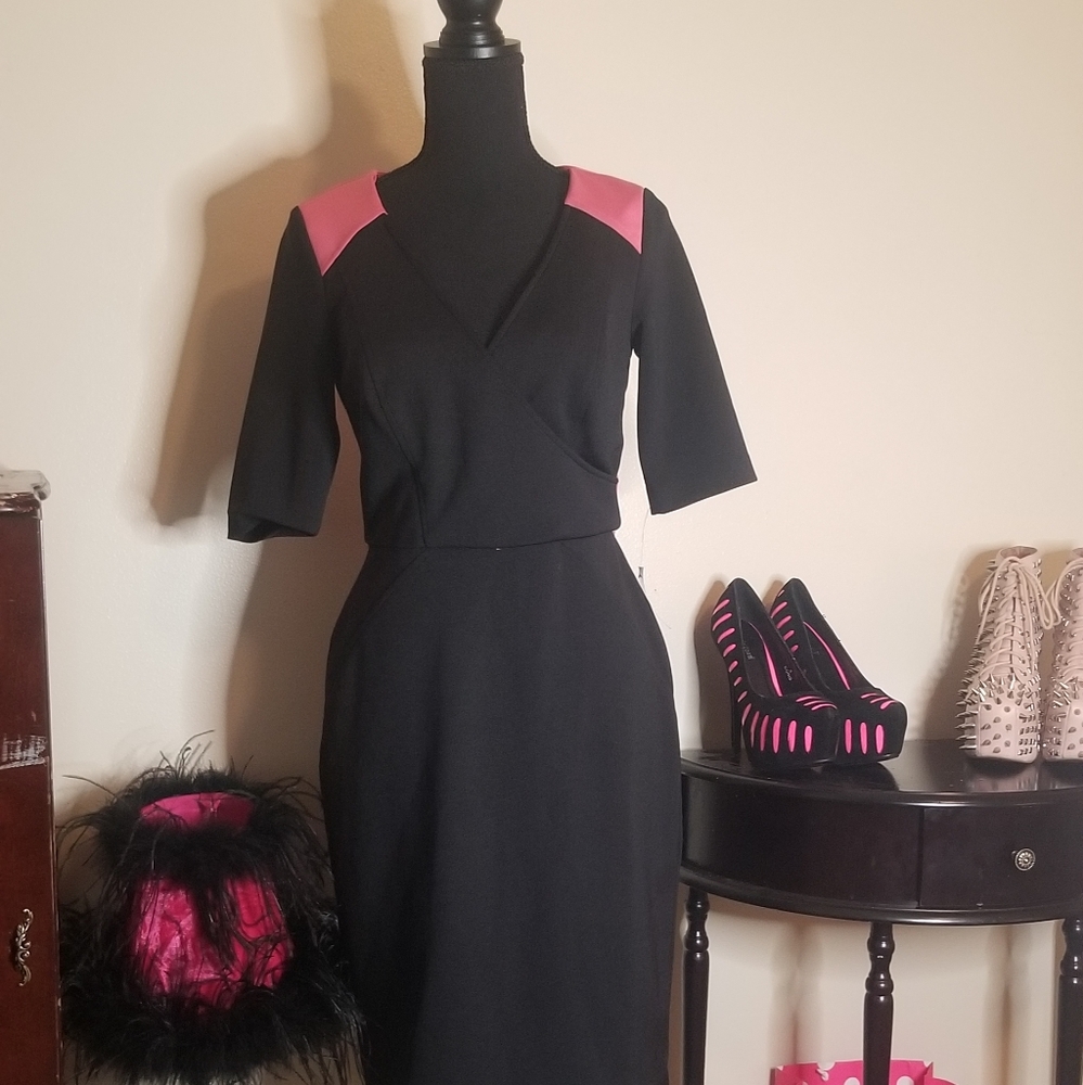 Maggy London Pink & Black Silhouette Dress